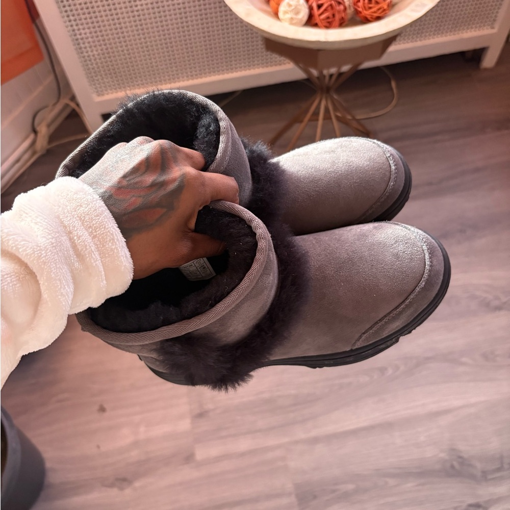 UGG Gray Fur-Lined Winter Boots